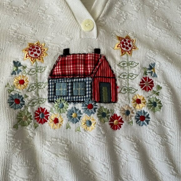 Vintage Teddi Embroidered White Polo With Floral & House Design Short Sleeve - Picture 12 of 13